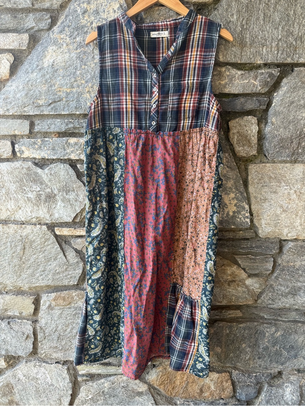 Natural life Patchwork Floral & Plaid dress
